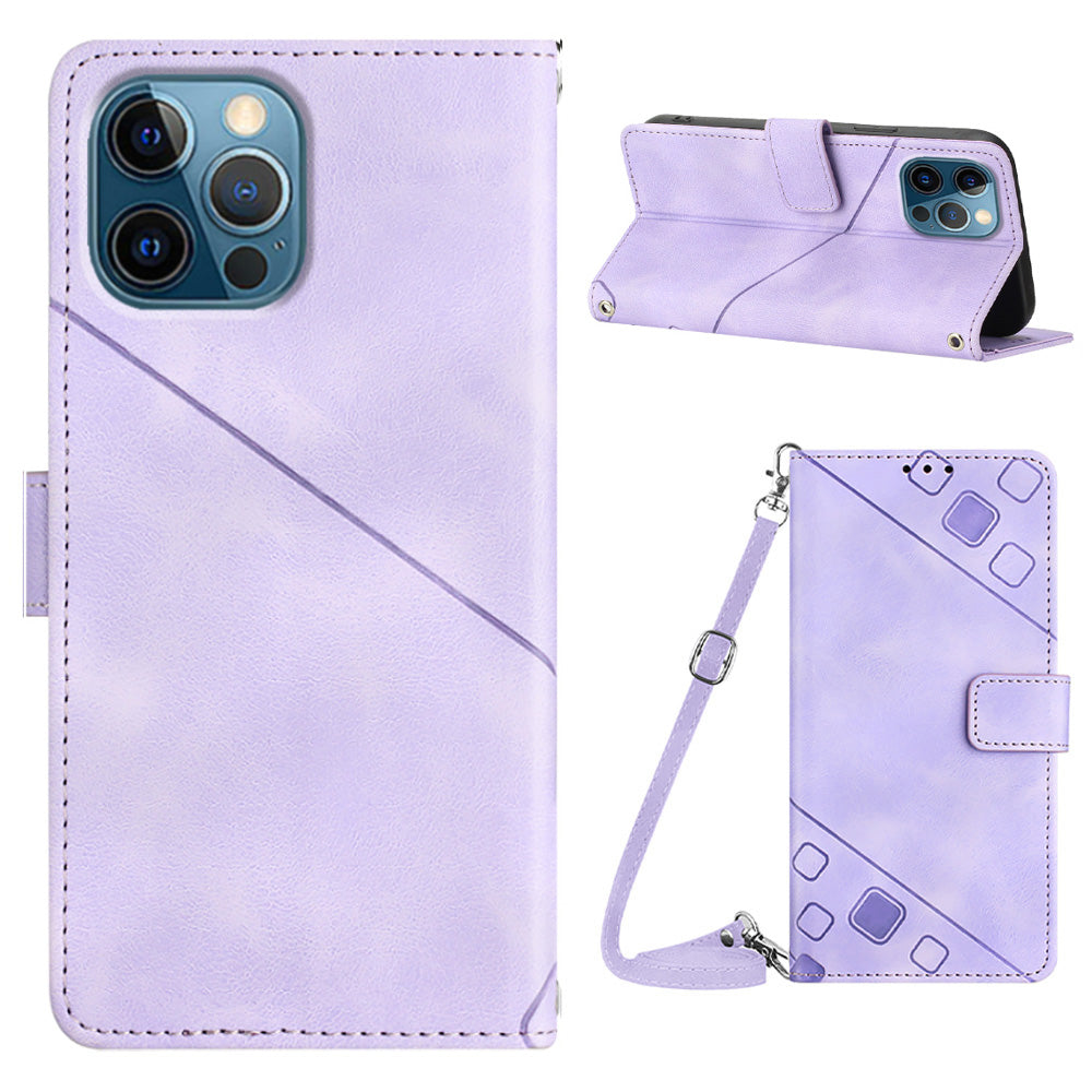 PT005 YB Imprinting Series-7 Leather Phone Case for iPhone 12 Pro Max Imprinted Lines Wallet Stand Cover with Shoulder Strap PT005 YB Imprinting Series-7 Leather Phone Case for iPhone 12 Pro Max Imprinted Lines Wallet Stand Cover with Shoulder Strap
